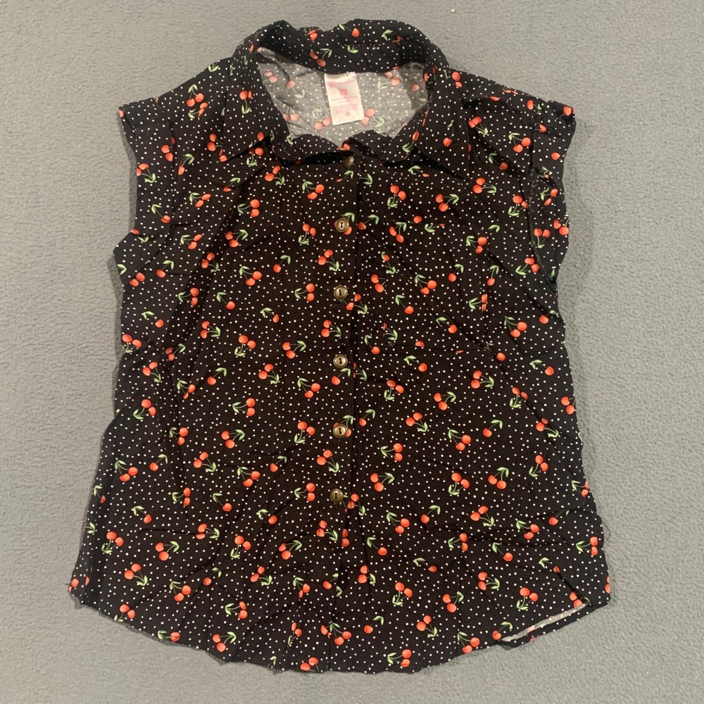 No Boundaries Women's S Black Cherry Polka Dot Sleeveless Button Down Shirt